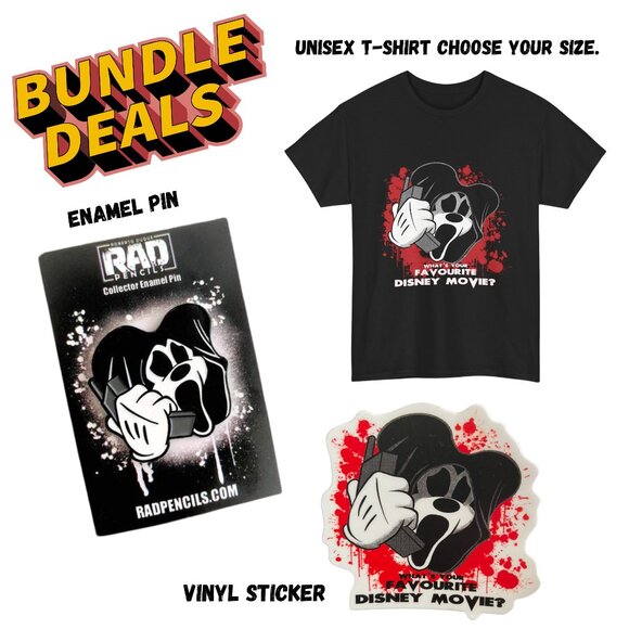 T-Shirt Collector Enamel Pin + Vinyl Sticker Mickey Ghostface Disney Halloween - Picture 1 of 11